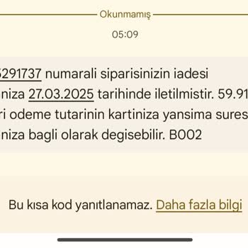 İptal Edilen Siparişte Eksik İade Ücreti