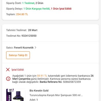 İptal Edilen Siparişte Eksik İade Ücreti
