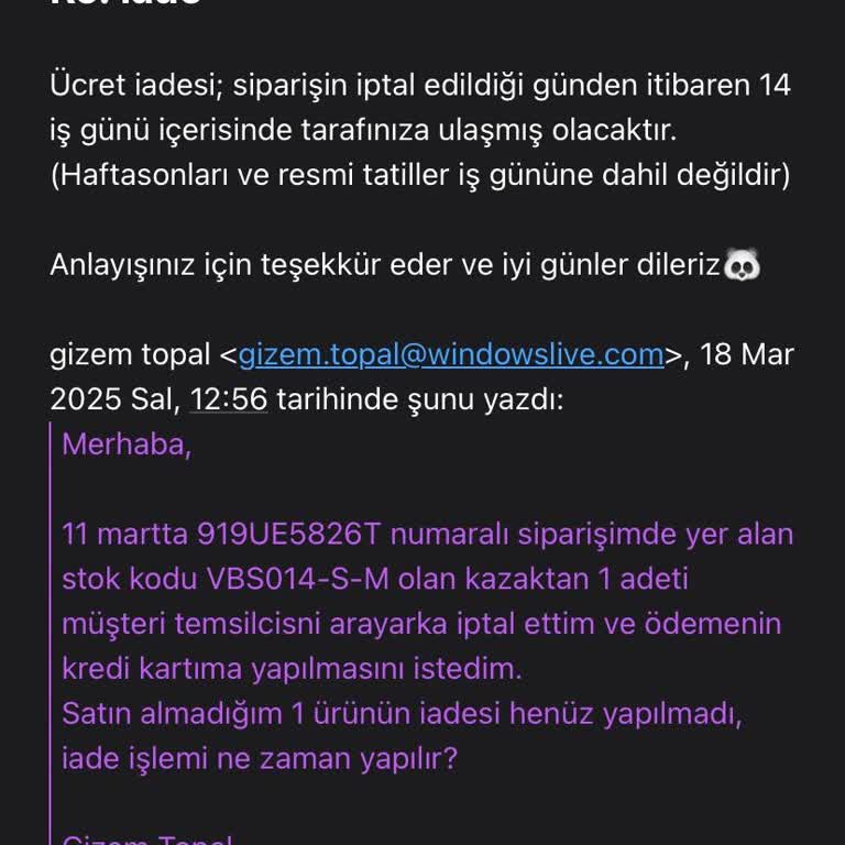 İptal Edilen Ürünün İadesi Yapılmıyor