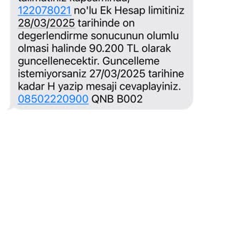 Yanlışlıkla Gönderilen Limit Artırma Mesajı