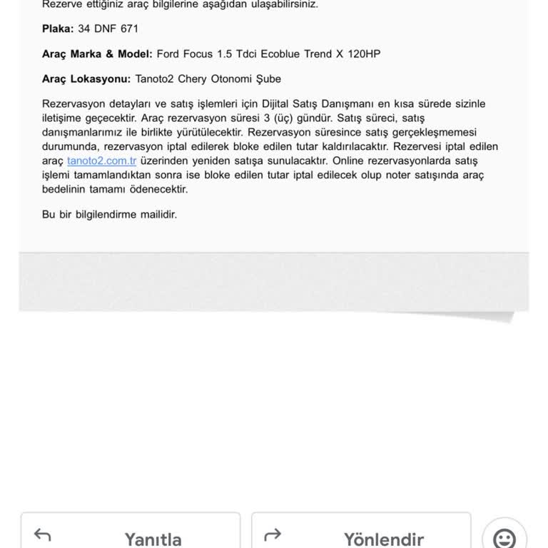Ford Tan Oto'da Rezervasyon Sorunu