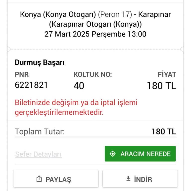 Konya Otogarı'nda İptal Talebine Olumsuz Yanıt