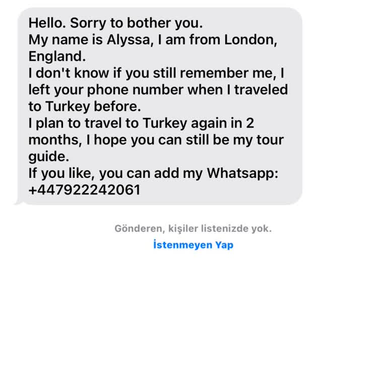 Bilinmeyen Yabancı Numaradan Gelen Mesajla İlgili Güvenlik Endişesi