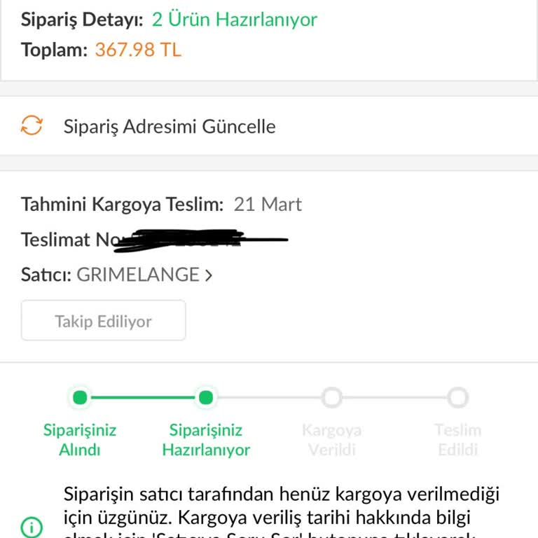 Trendyol'da Grimelange Mağazasından Alışverişte Teslimat Krizi Ve İletişim Eksikliği
