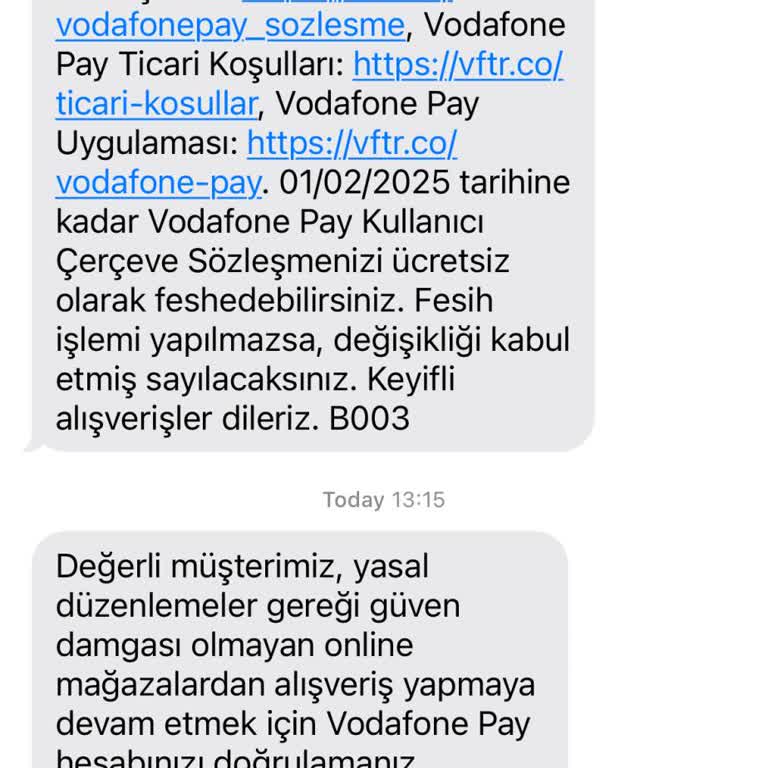 Vodafone Pay Üyeliği İptal Edilmiyor