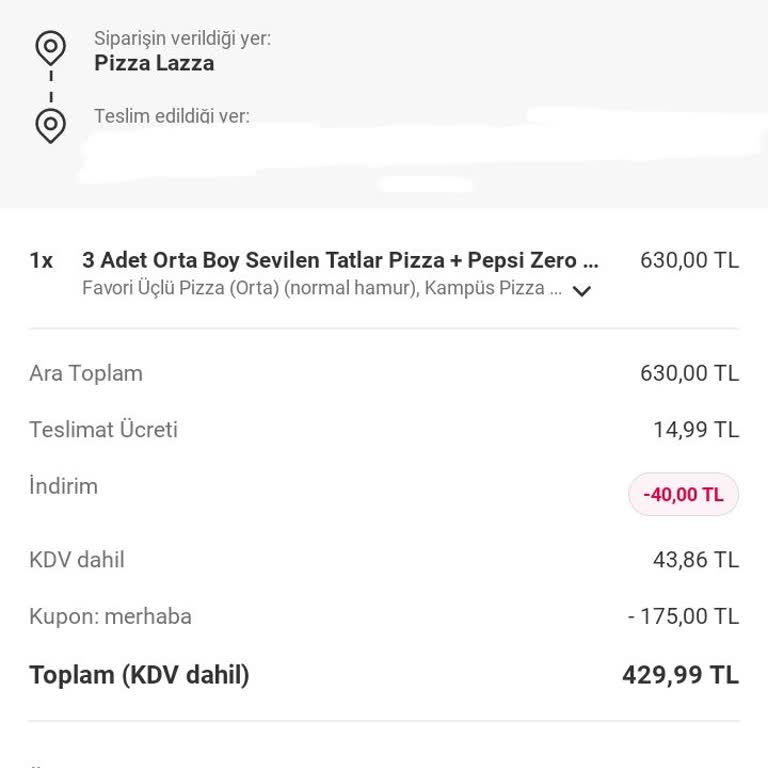 PizzaLazza'dan Sipariş Verdim Ama Ne Pizza Var Ne İade