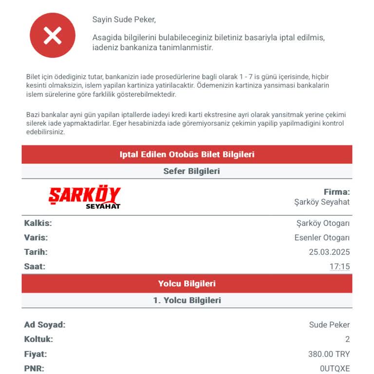 İade Talebi Karışıklığı: Şarköy Seyahat'ten Beklenen Geri Ödeme