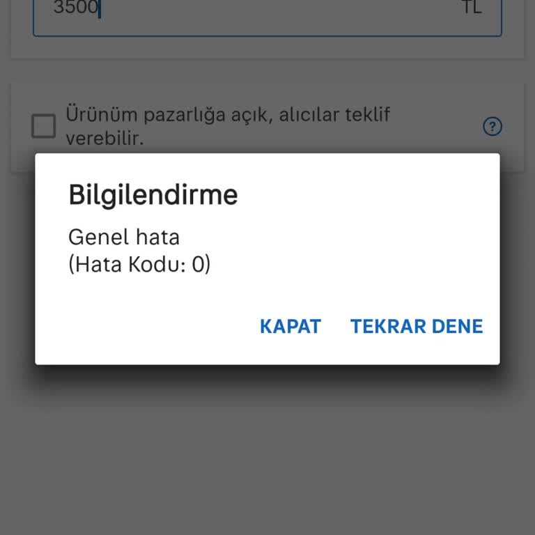 Sahibinden İlan Verme Sorunu: 0 Numaralı Hata Kodu