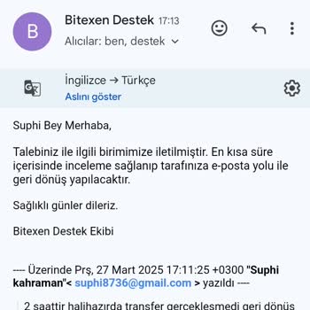 Bitexen'de Kripto Transferi Kabusu