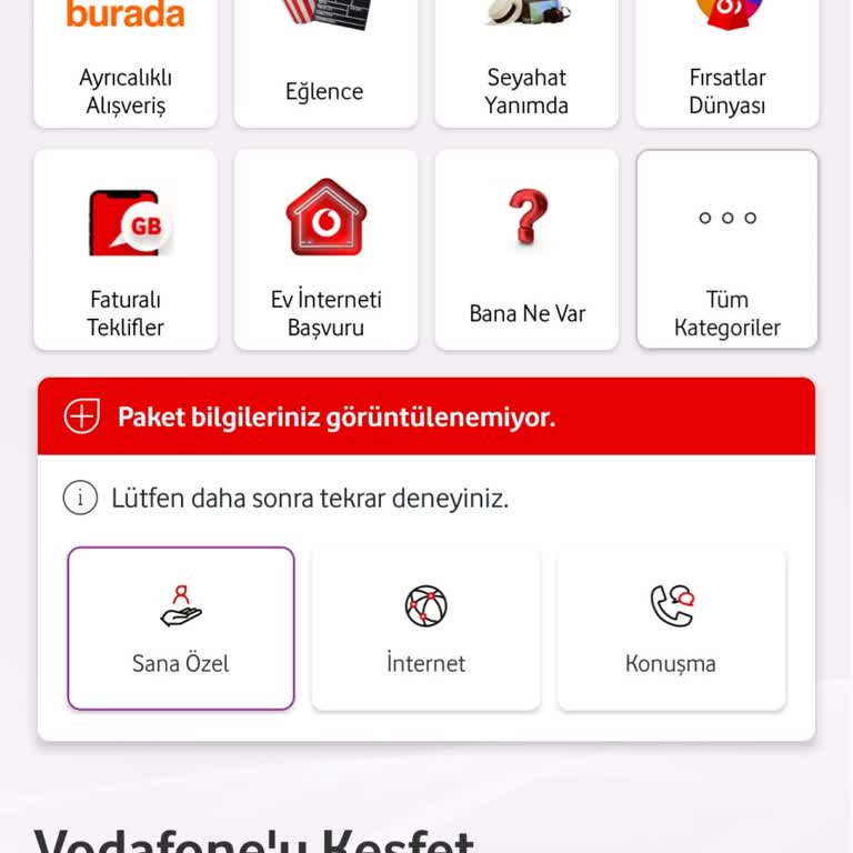 Vodafone Yanımda Uygulaması Paket Bilgisi Sorunu