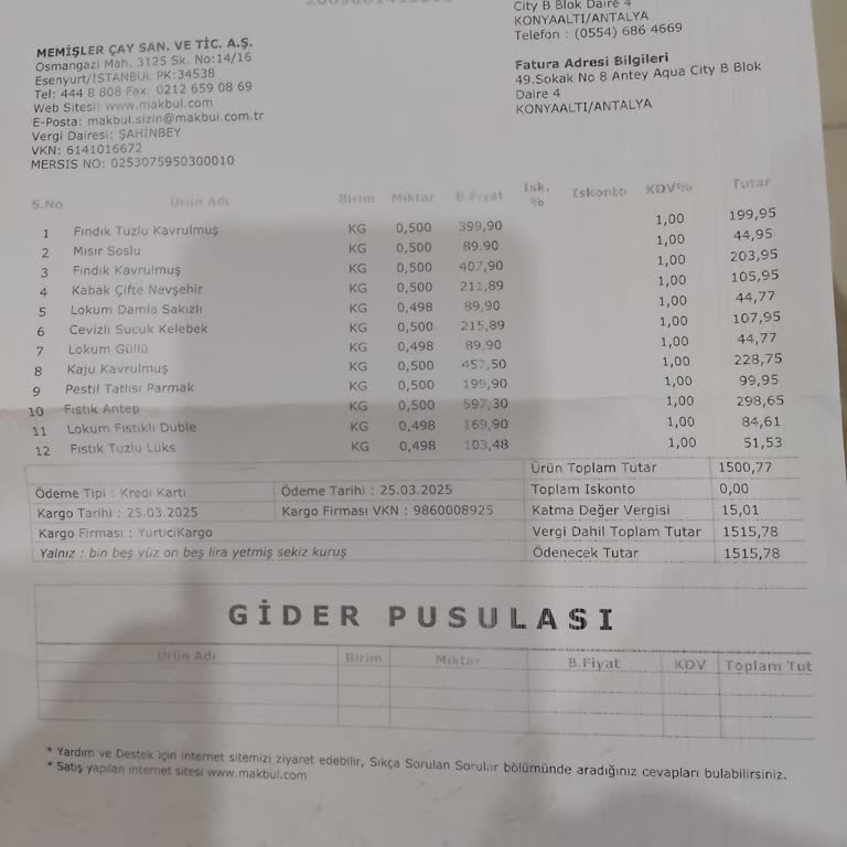 Aldığım Ürünler Taze Ve Lezzetli Değildi