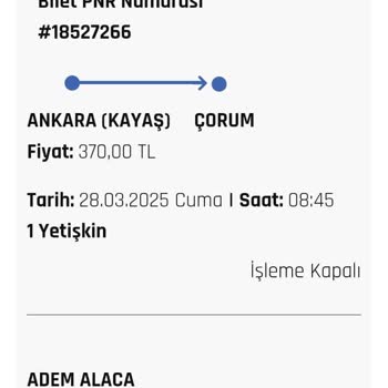 Bilet İşleminde Yaşanan Sorun