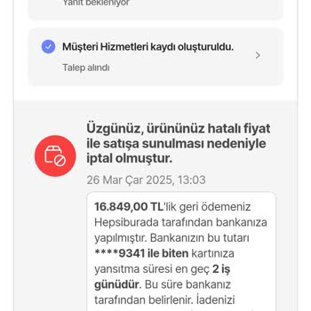 Hepsiburada'da Fiyat Hatası Sebebiyle İptal Edilen Sipariş