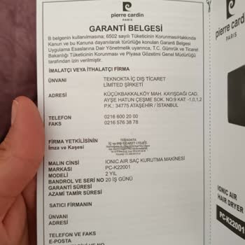 Pierre Cardin Saç Kurutma Makinesi: Sürekli Arızalanan Ürün Ve Yetersiz Müşteri Hizmeti