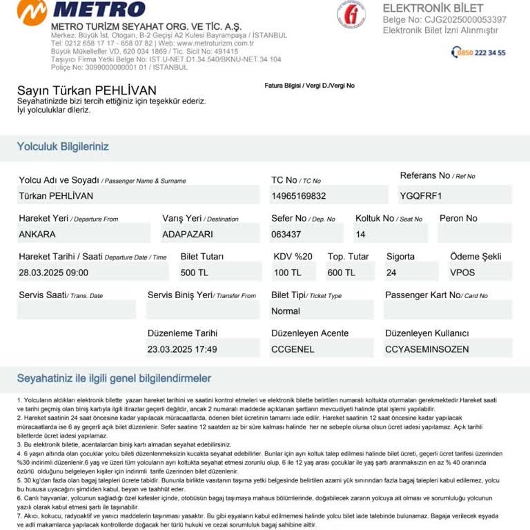 Metro Turizm'de Çifte Bilet Ücreti Ve Müşteri Hizmetleri Sorunu