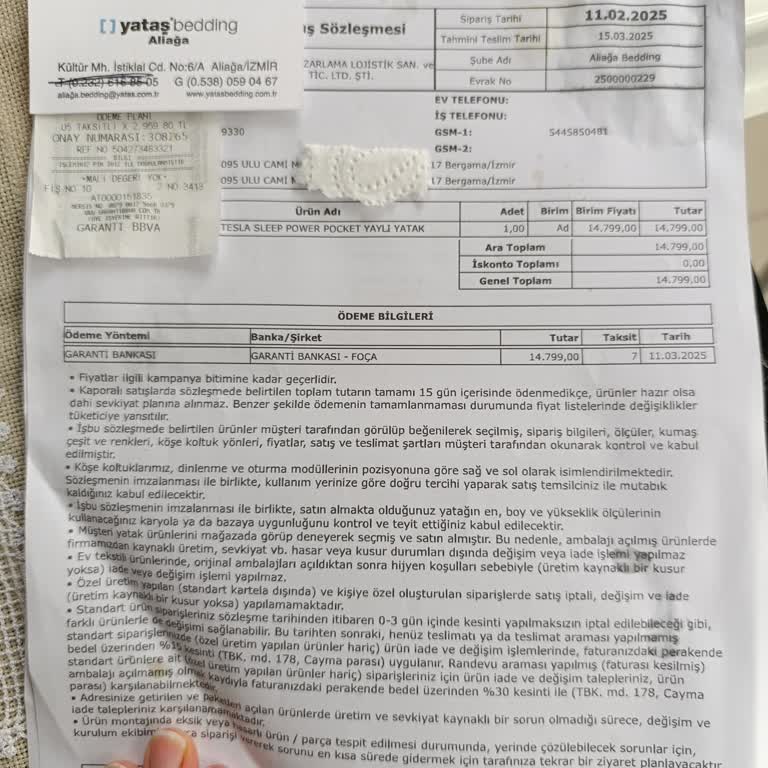 Yataş'ta Teslimat Sorunu Ve Müşteri Hizmetleri Hayal Kırıklığı