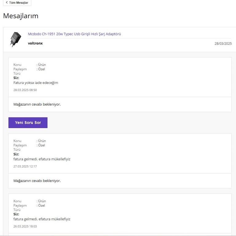 Mcdodo Şarj Adaptörü Alışverişinde Fatura Sorunu Ve Müşteri Hizmetleri Eksikliği