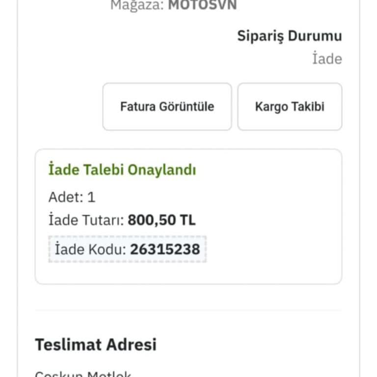 İade Edilen Motor Parçasının Ücreti Hala Alınmadı