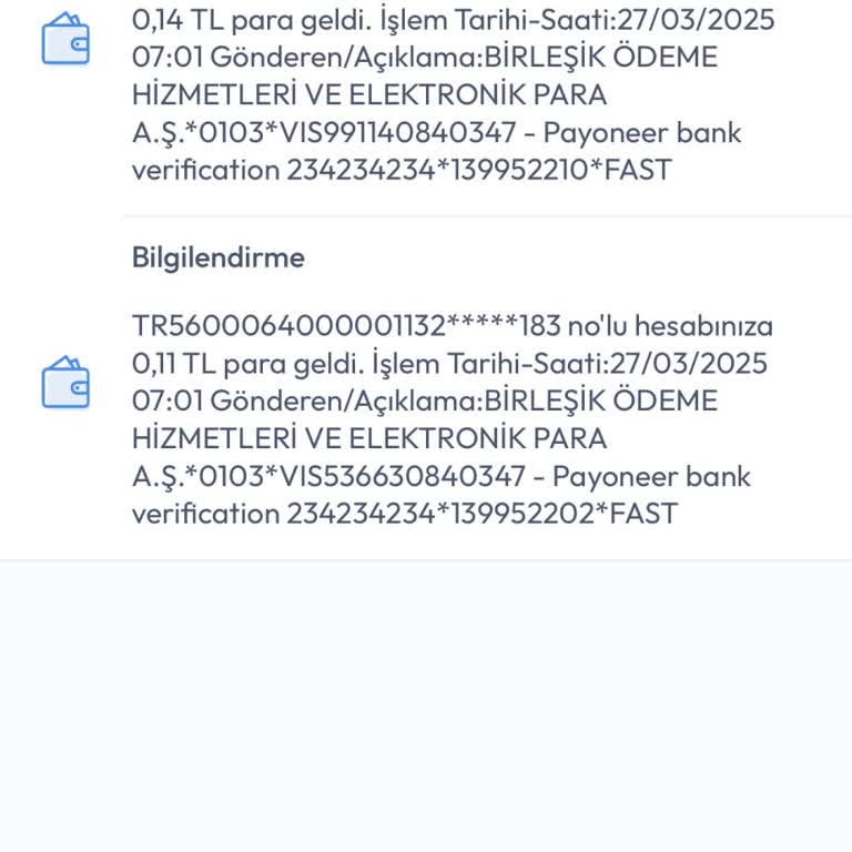 Hesabıma Gelen Beklenmedik Küçük Tutarlar
