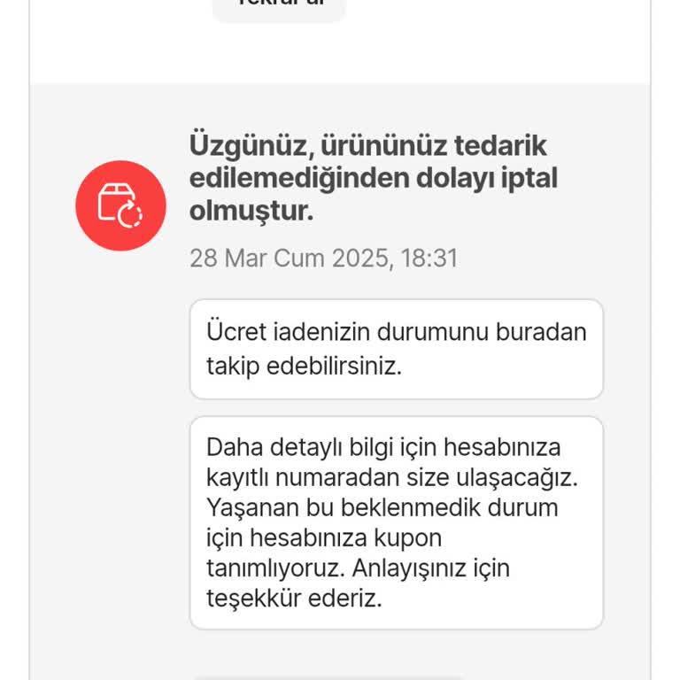 Sipariş Edilen Ürünlerin Tedarik Edilememesi