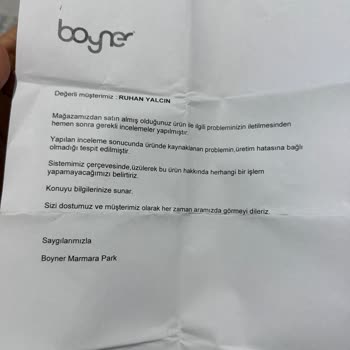 Boyner'den Alınan Üründe İnceleme Sorunu
