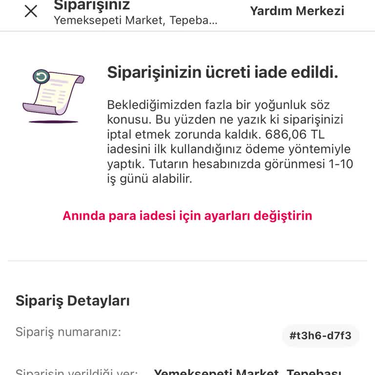 Yemek Siparişi İptali Ve Geciken Para İadesi Sorunu