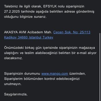 Mango'dan Sipariş Ettiğim Ürün 53 Gündür Teslim Edilmiyor