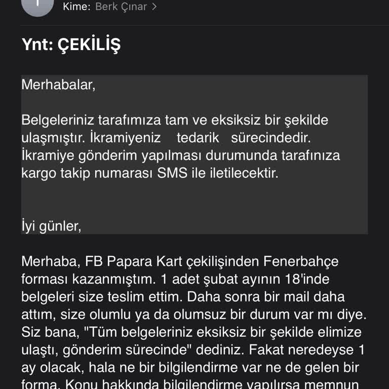 Kazandığım Fenerbahçe Forması 39 Gündür Gönderilmedi