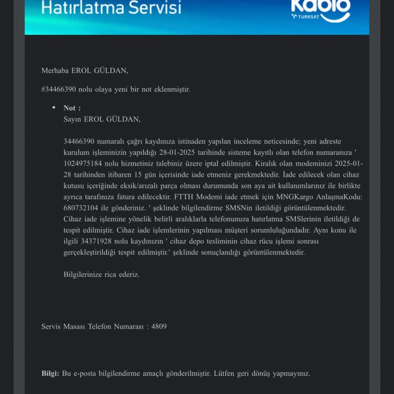 Adres Değişikliğinde Modem İadesi Sorunu