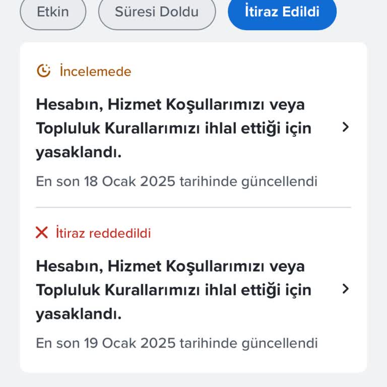 Hesabımın Sebepsiz Yere Yasaklanması