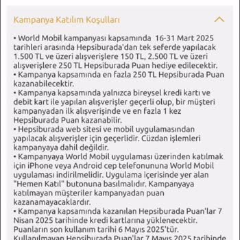 Kampanya Koşullarına Uymayan Puan Hatası