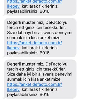 DeFacto'dan Gelen Sürekli Mesajlar