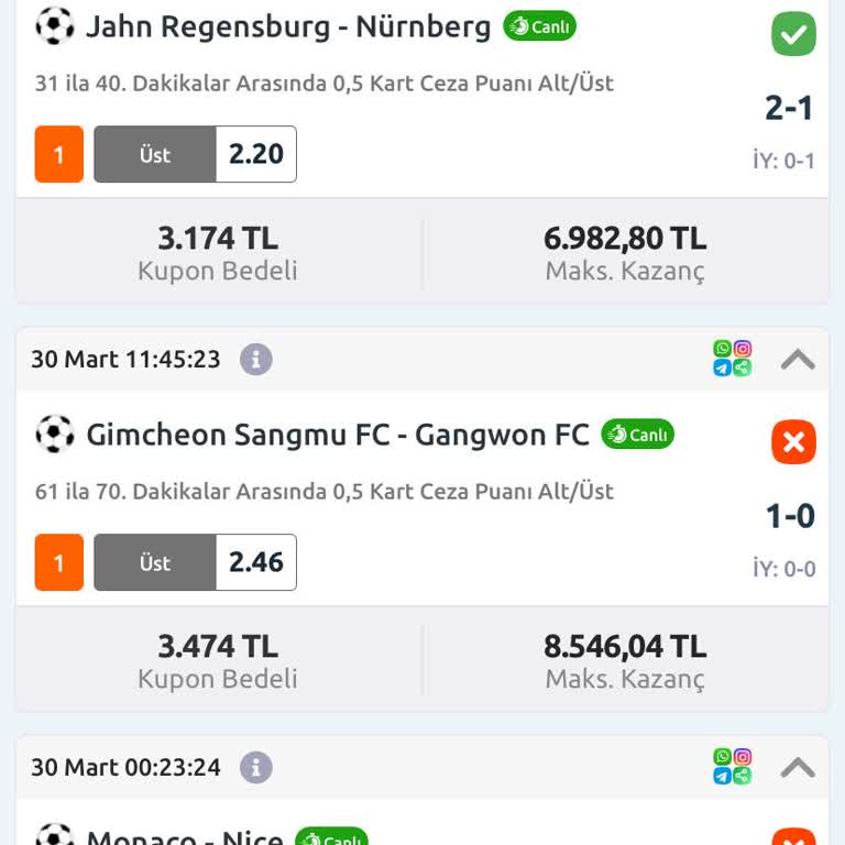 Bilyoner Yanlış Sonuçlanan Bahis Kuponu