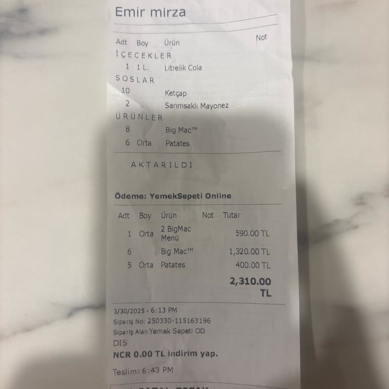 Eksik Sipariş Ve Fazla Ödeme Sorunu