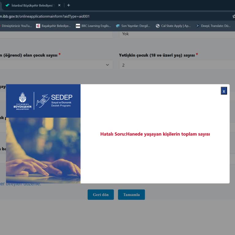 Sosyal Yardım Başvurusunda Sürekli Hata Alıyorum