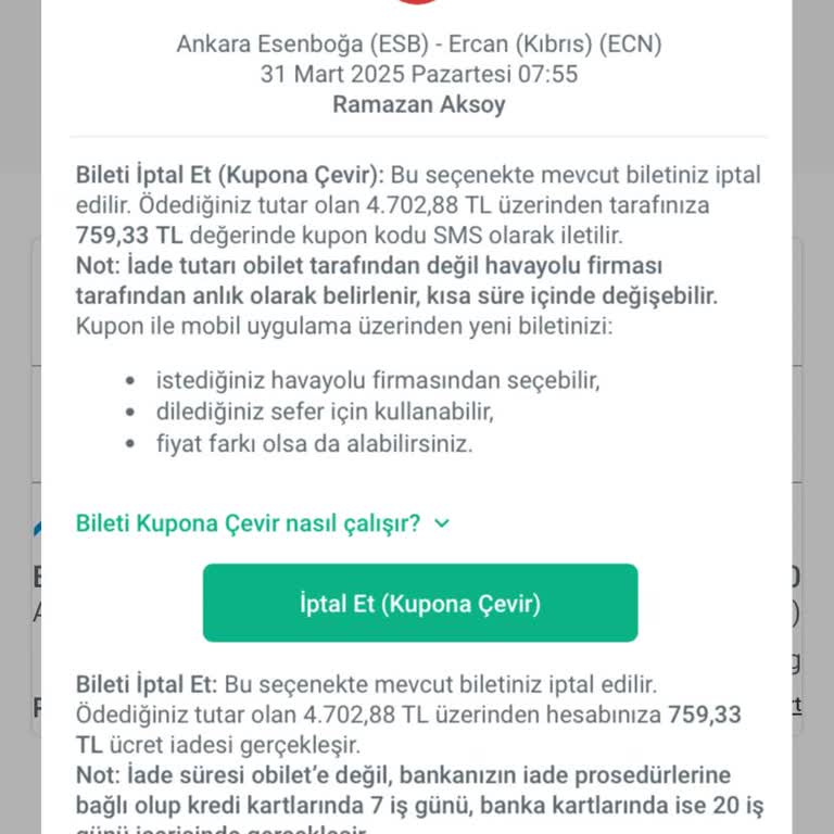 Uçak Bileti Değişiminde Yüksek Ücret Talebi