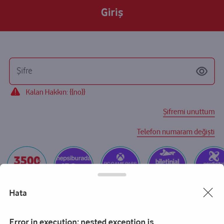 Vodafone Pay Uygulamasında Sunucu Sorunu