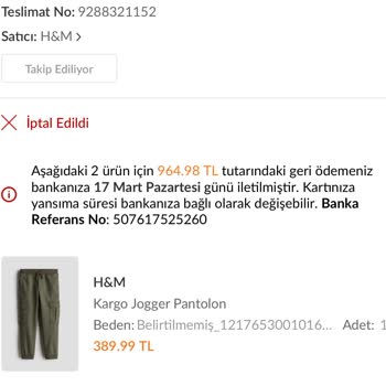 Trendyol'dan Bekletilen Ve İptal Edilen Sipariş