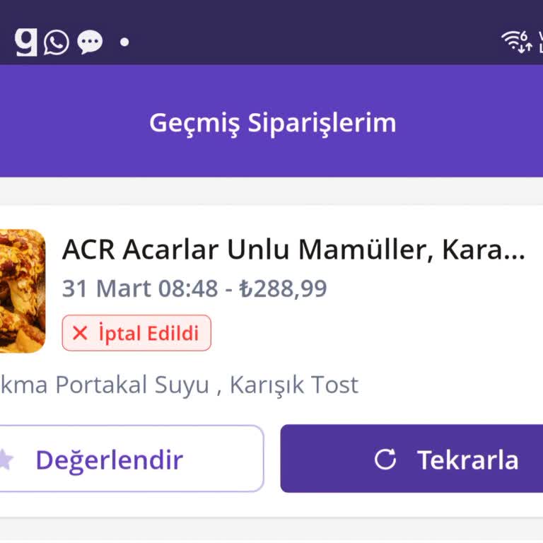 Getir Yemek'te İptal Edilen Sipariş Ve İade Sorunu