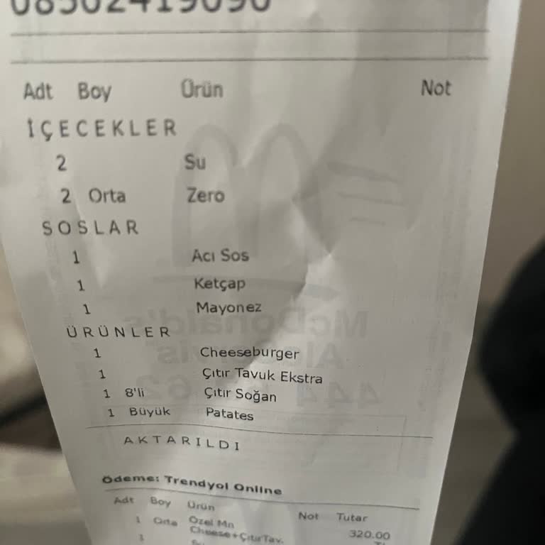 Eksik Teslimat: McDonald's Su Siparişim Gelmedi