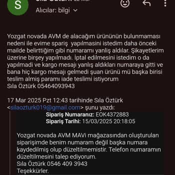 Yanlış Numara İle Sipariş Sorunu