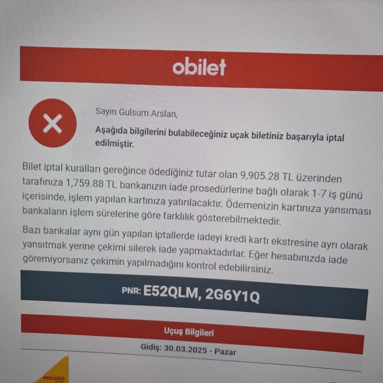 Cenaze Nedeniyle İptal Edilen Uçuşta Yetersiz İade