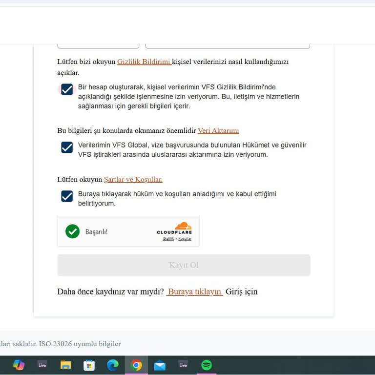 VFS Global Web Sitesi Kayıt Sorunu