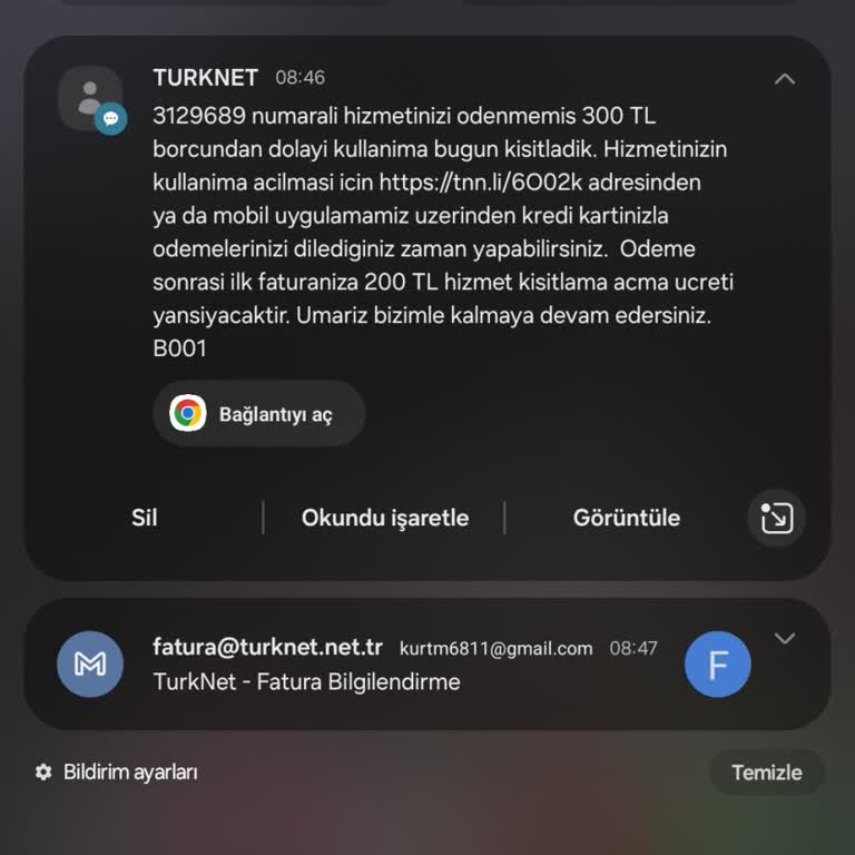 TurkNet Fatura Hatası Ve Tekrarlayan Kesintiler