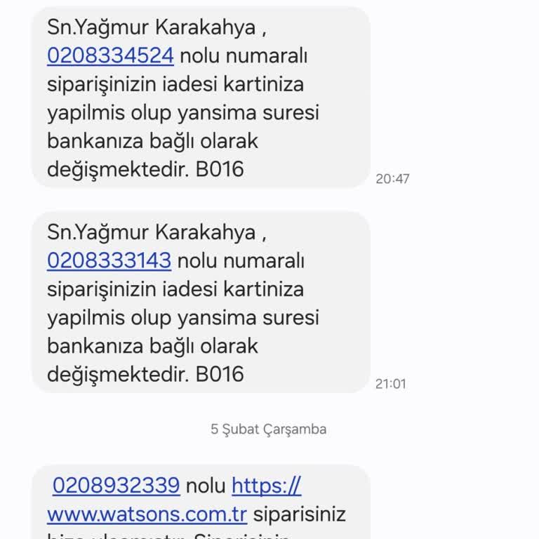 Watsons Uygulamasında İki Kez İptal Edilen Sipariş