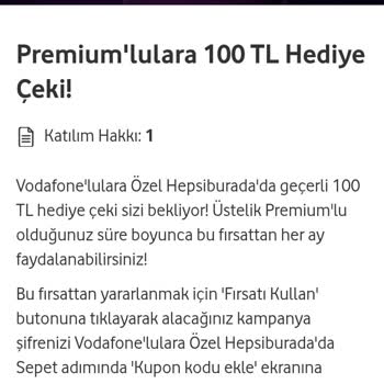 Vodafone Yanımda Premium Hediye Çeki Sorunu