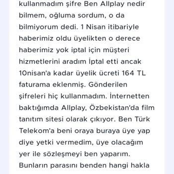 Habersiz Başlatılan Allplay Aboneliği Ve Haksız Ücretlendirme
