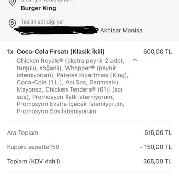 Burger King Akhisar Şubesinde Eksik Ürün Ve Yanlış Sipariş Sorunu