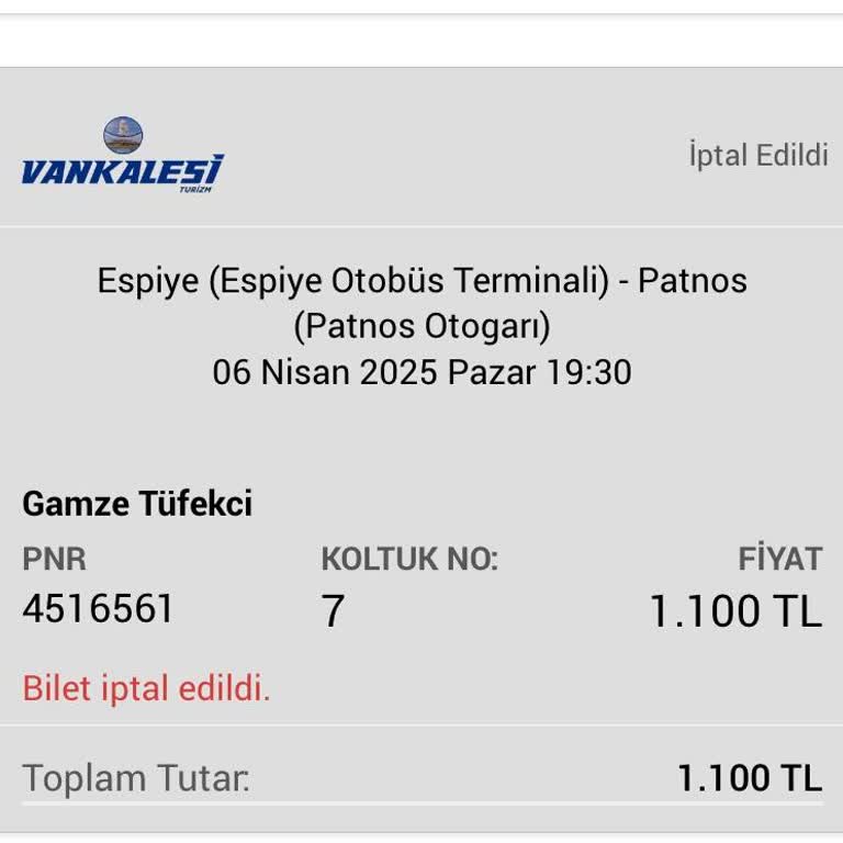 İptal Edilen Biletin İadesi Yapılmıyor