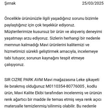 Mavi Mağazası Montta Oluşan Lekeleri İncelemede Reddetti